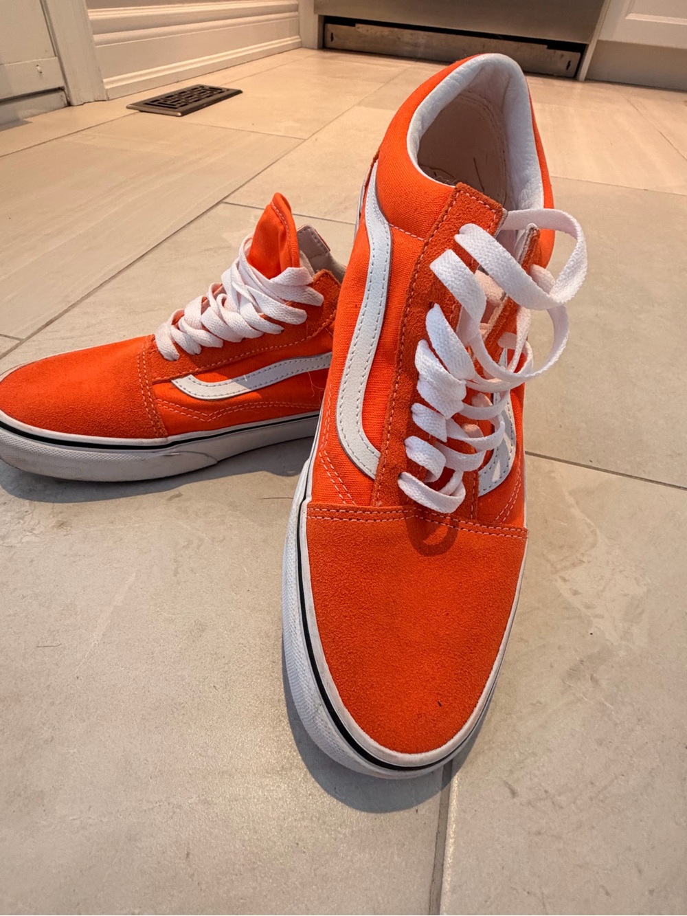 VANS Men's Orange Low-Top Old Skool Sneakers with White Stripe